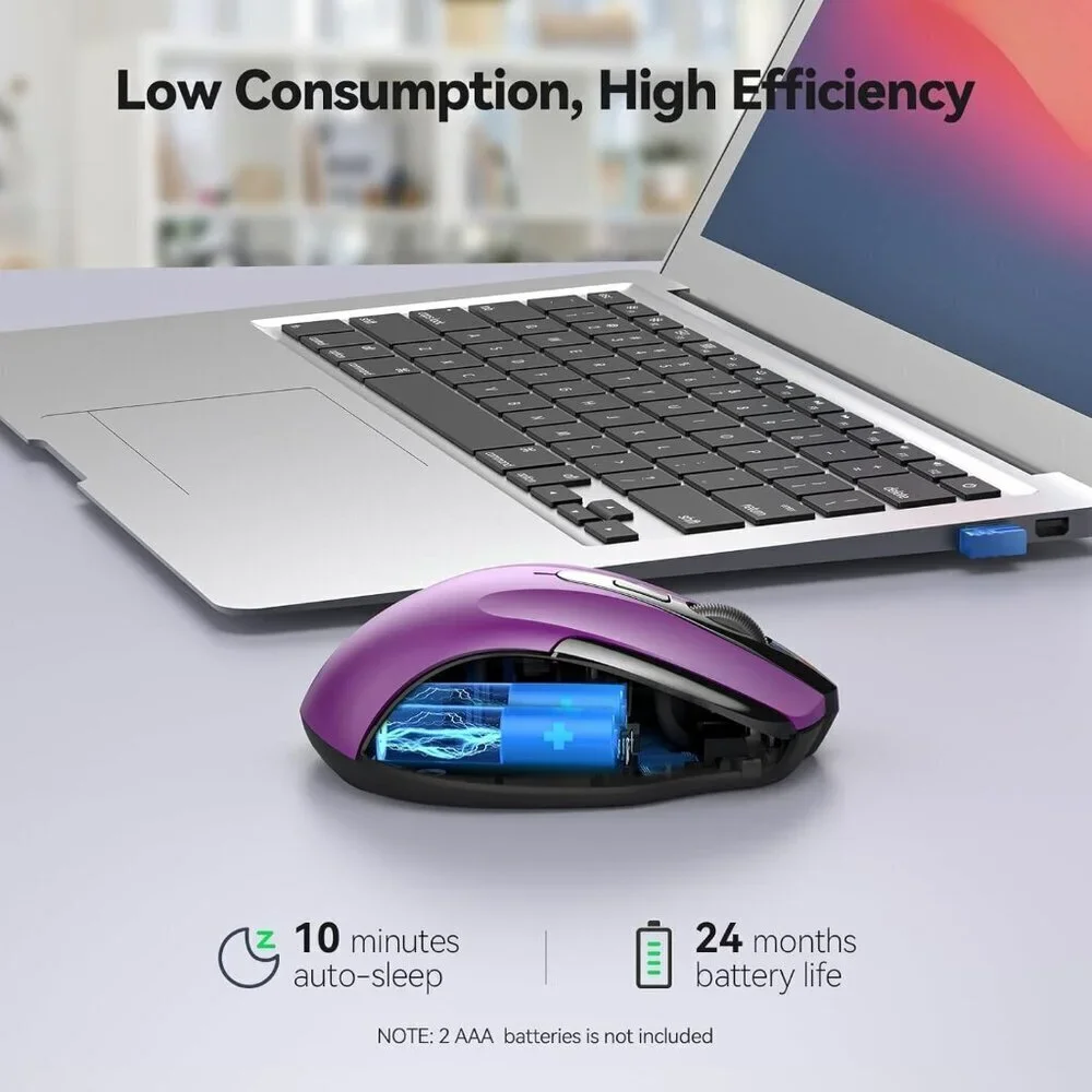 ✨Mouse Purpel Wireless 2.4G Ergonomic Optical Computer Mouse 6 Button for Laptop